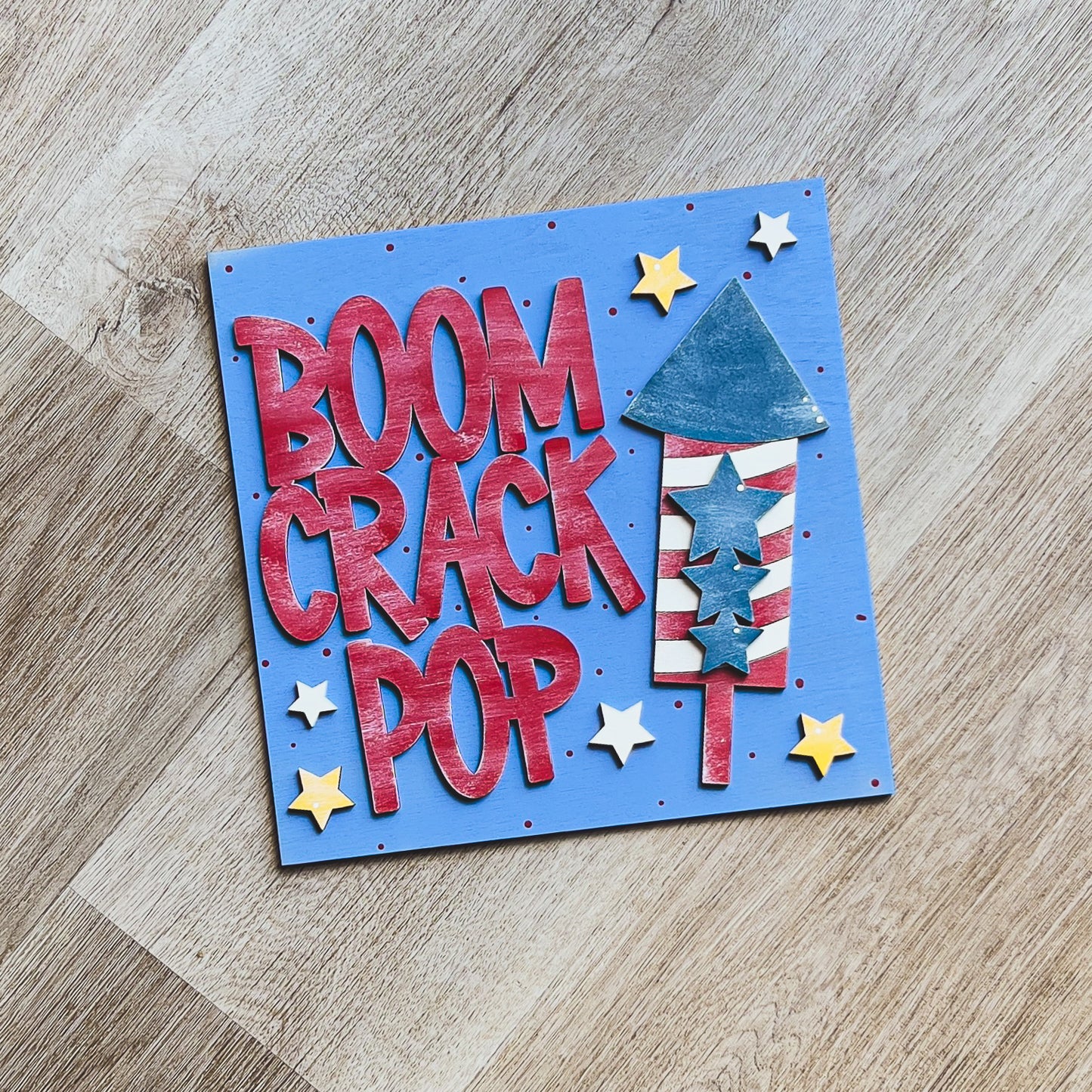 Boom Crack Pop — Handmade 4th of July Fireworks Tile | Interchangeable Patriotic Home Décor