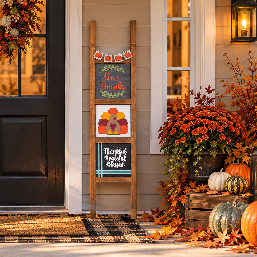 Thanksgiving Porch Decor Tile — Thankful Grateful Blessed