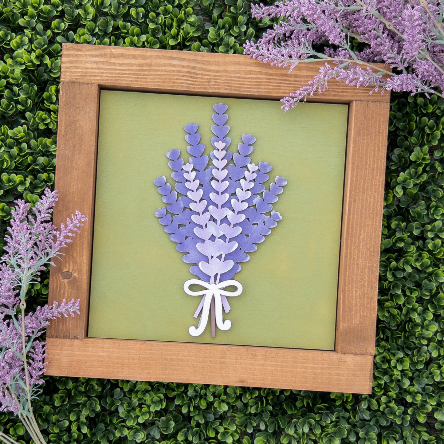 Seasonal porch decor tile of a lavender bouquet with a bow accent — Millie & Co.