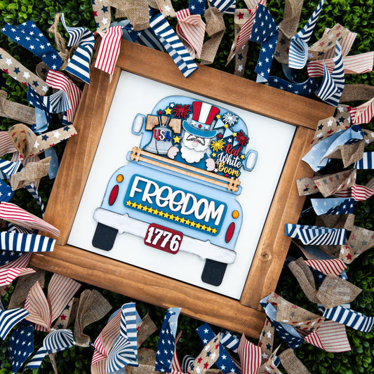 Patriotic 4th of July interchangeable porch tile in a wood frame — Millie & Co.