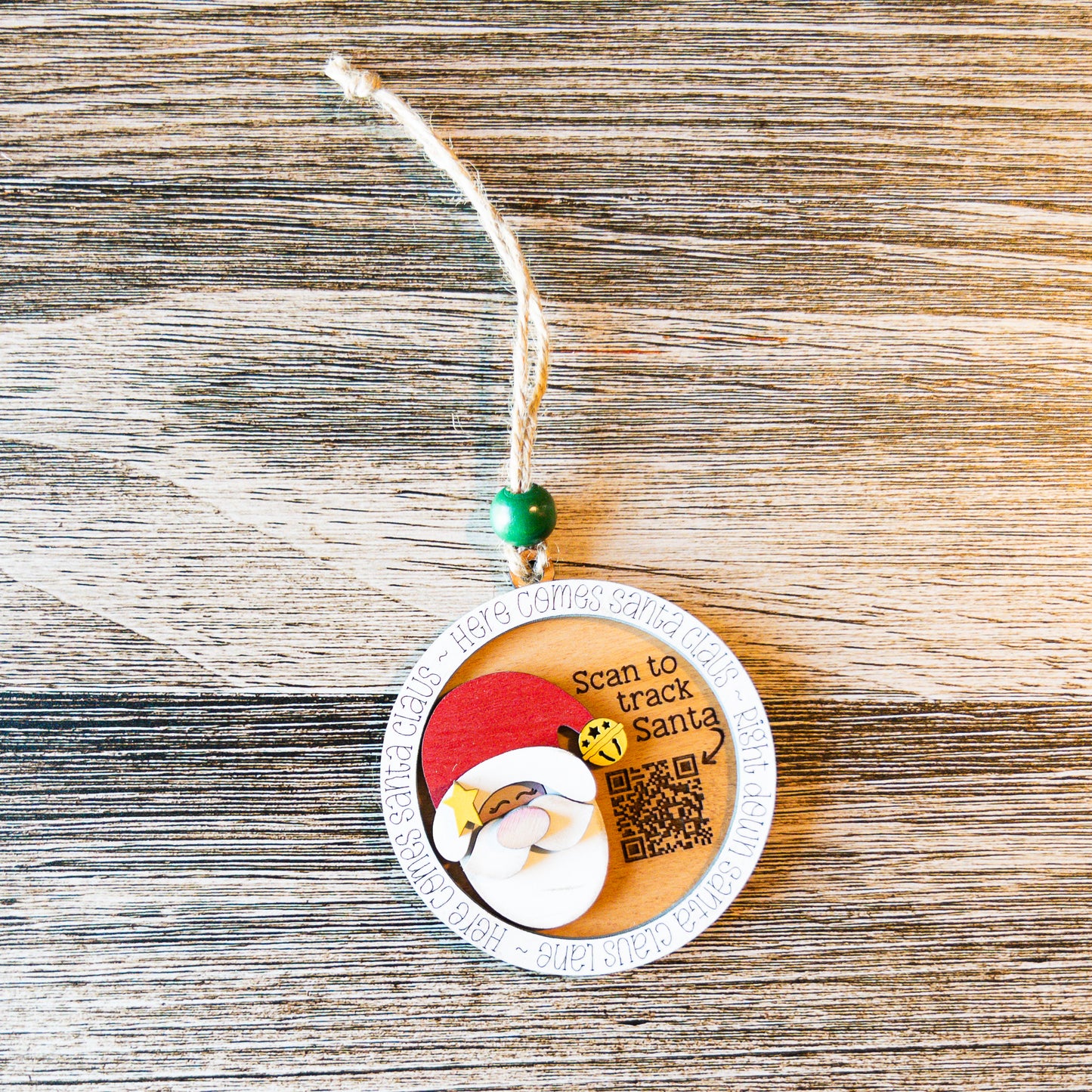 hand-painted Santa tracker ornament with QR code detail - Millie & Co.