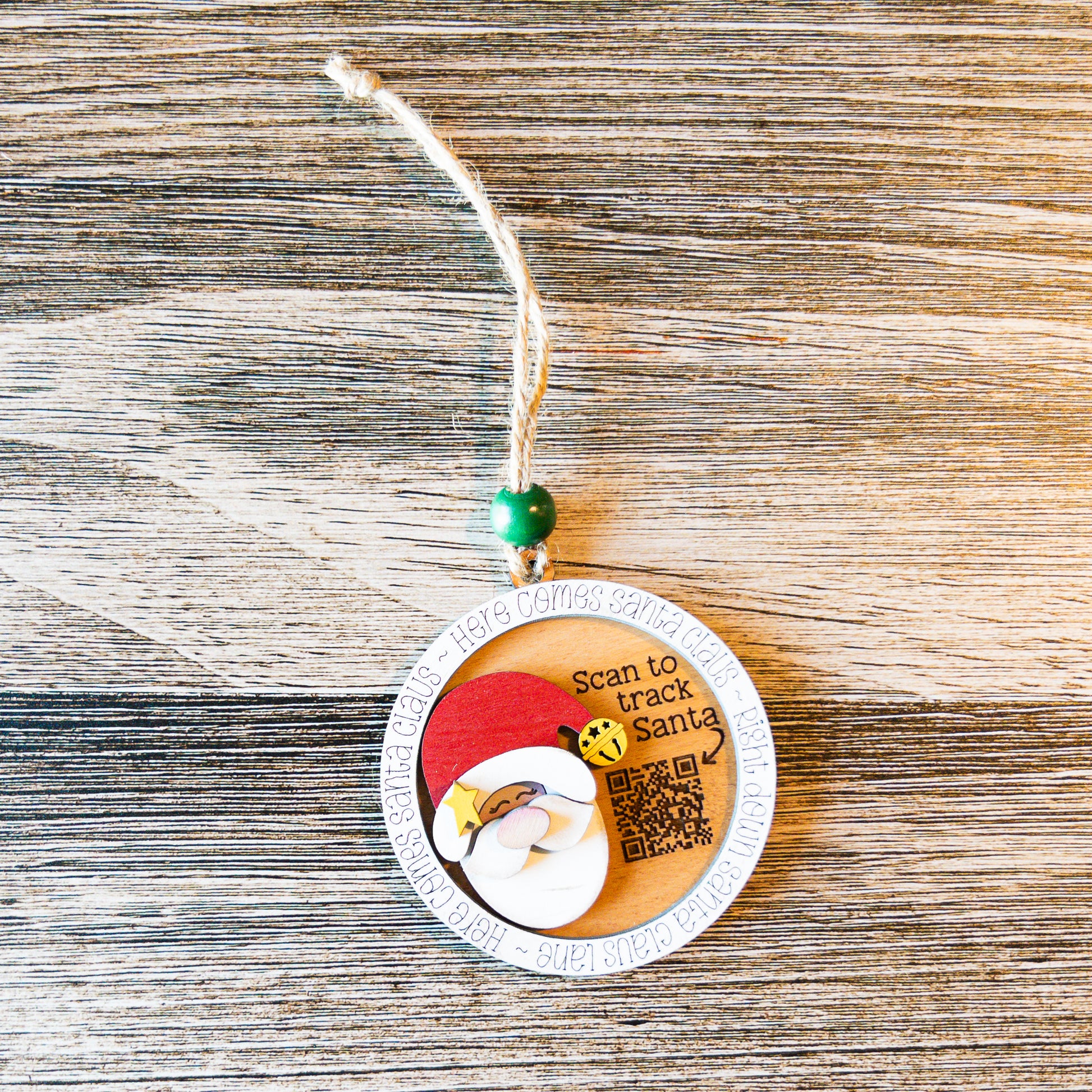 hand-painted Santa tracker ornament with QR code detail - Millie & Co.