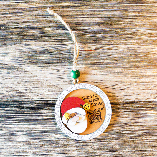 hand-painted Santa tracker ornament with QR code detail - Millie & Co.