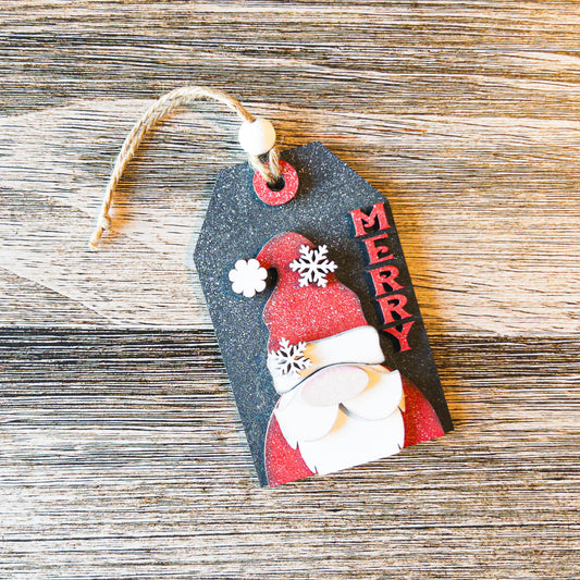 hand-painted Merry Gnome tag ornament with snowflake beard detail - Millie & Co.