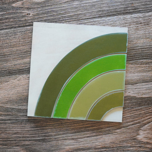 hand-painted interchangeable St. Patrick's tile with layered green rainbow design - Millie & Co.
