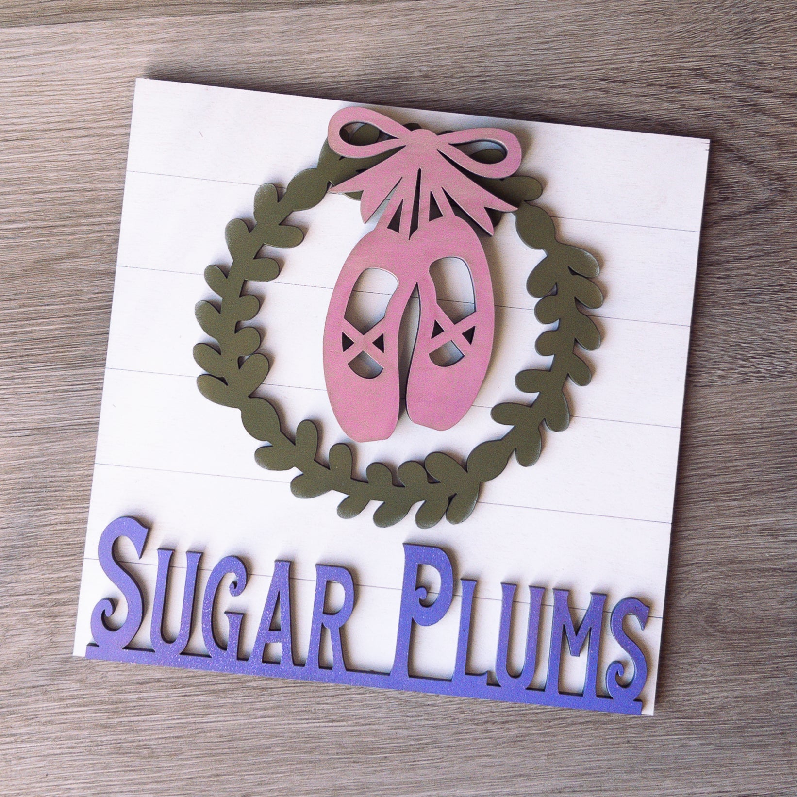hand-painted interchangeable Christmas tile with ballet slippers and Sugar Plums script - Millie & Co.