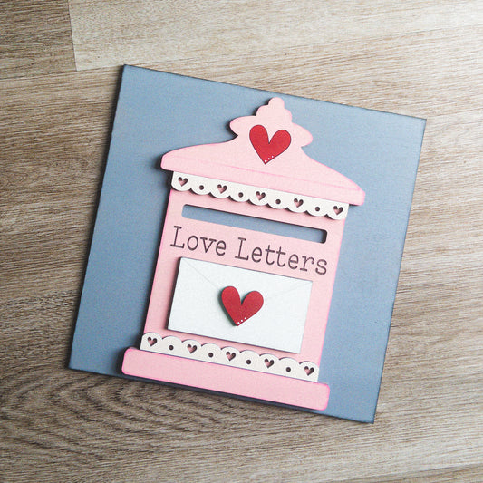 hand-painted interchangeable Valentine's tile with pink mailbox and letter design - Millie & Co.