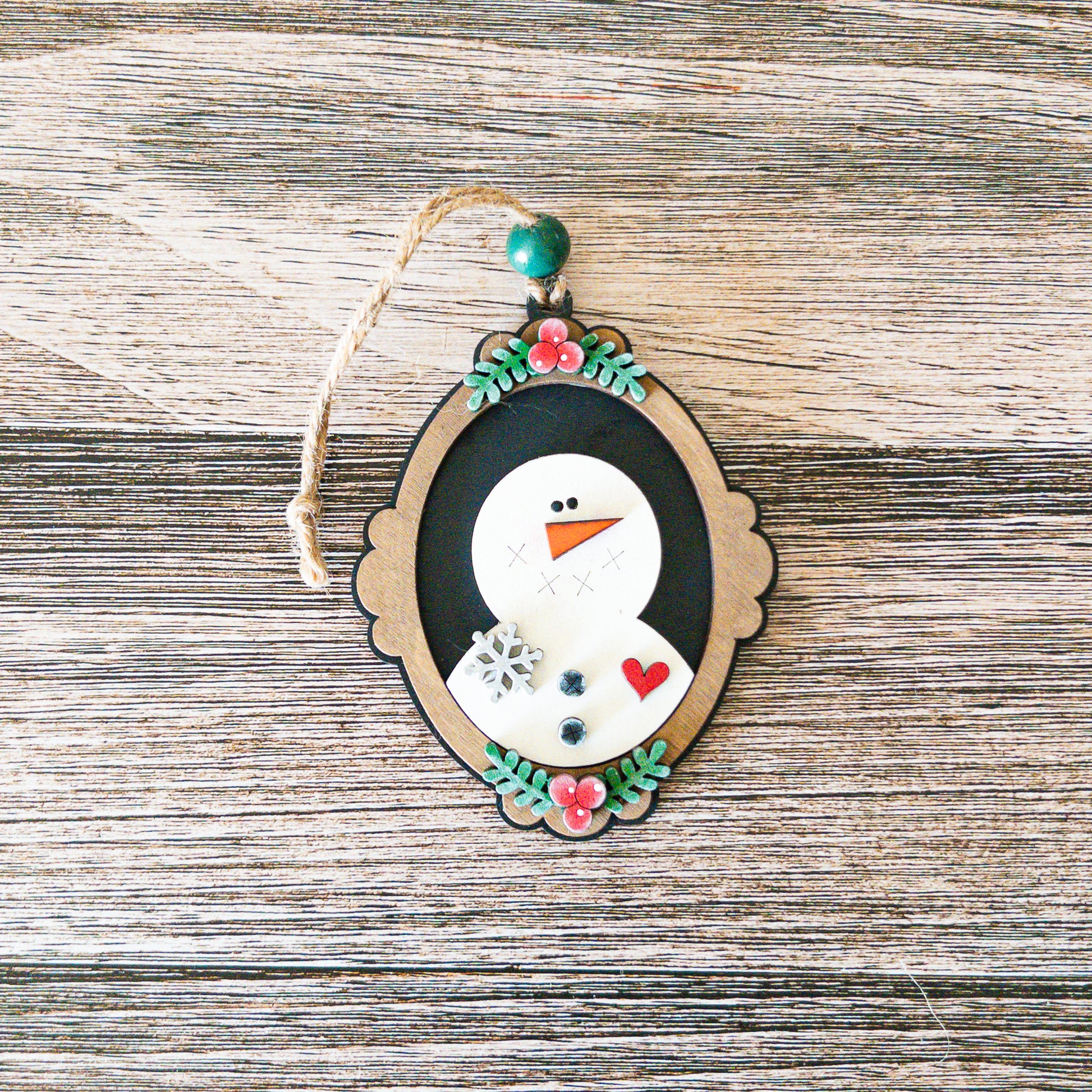 hand-painted vintage cameo snowman ornament with sparkly snowflake - Millie & Co.